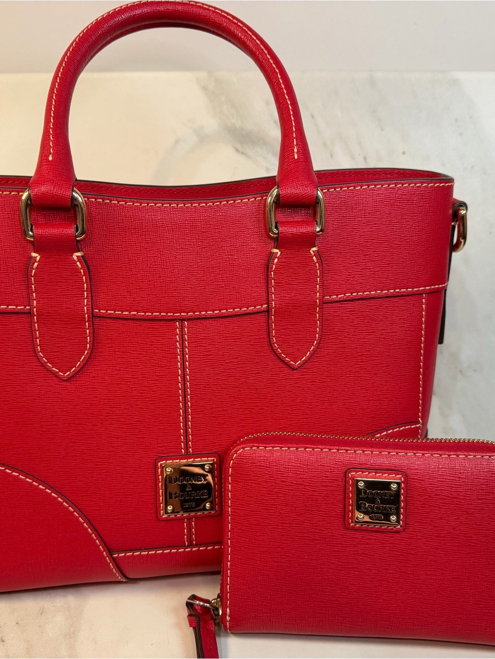 Dooney & Bourke Red Saffiano Leather Tote with Matching Wallet
